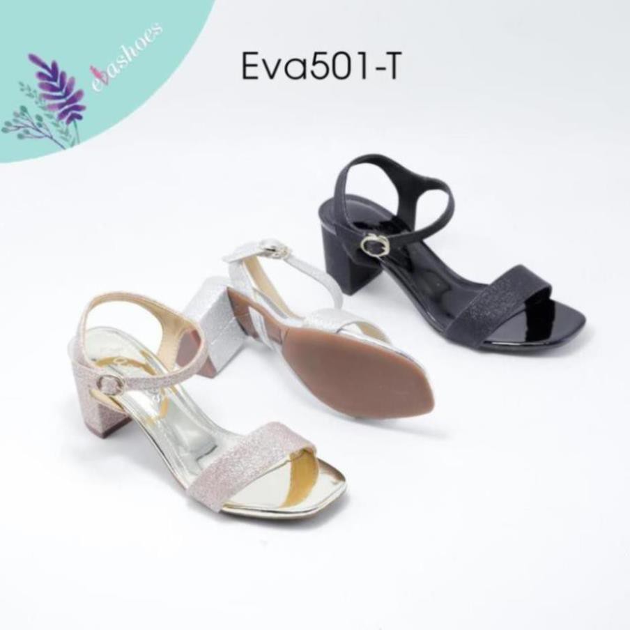 Sandal Gót Vuông Quai Ngang Da Nhũ Ánh Kim 5cm Evashoes - Eva501-T _aedws1 2gf3