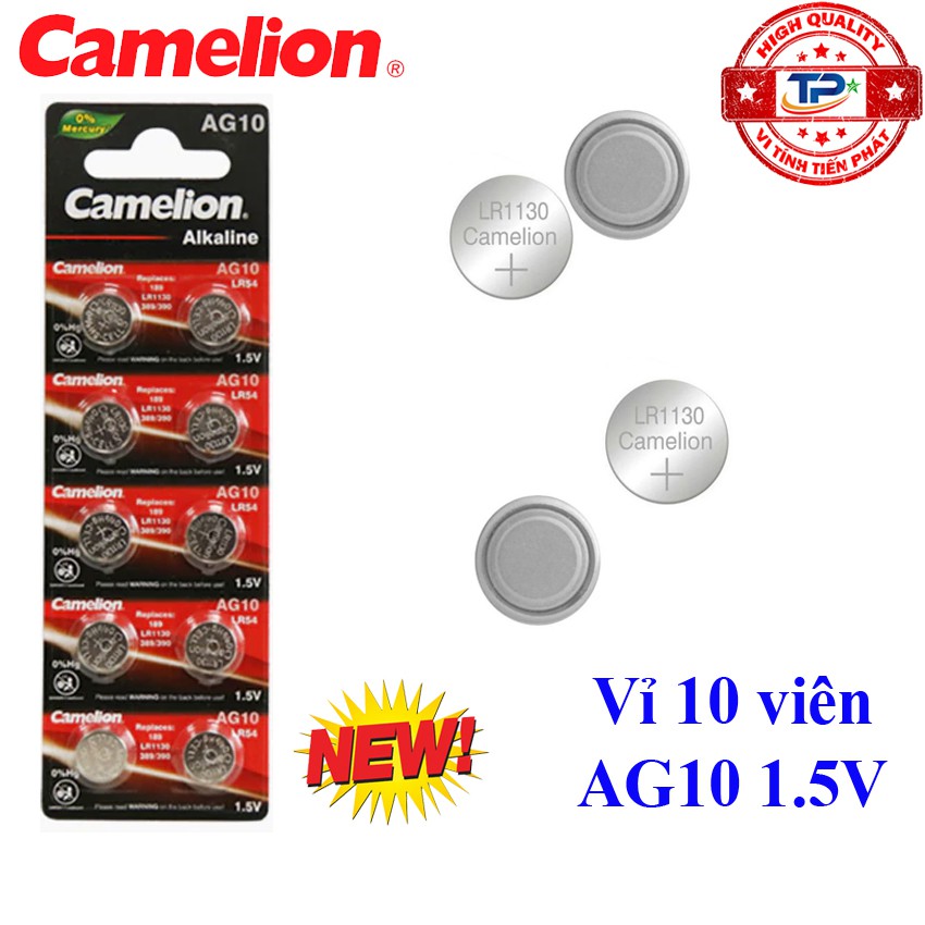 Vỉ 10 viên Pin nút AG10 / LR1130 / LR54 Camelion Alkaline 1.5v (mẫu mới)