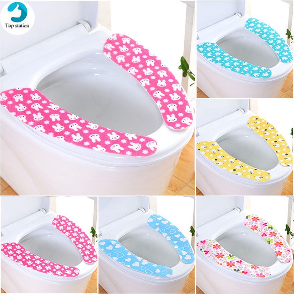 1 Cặp Miếng Dán Lót Bồn Cầu Kháng Khuẩn Họa Tiết Hoạt Hình Có Thể Tái Sử Dụng