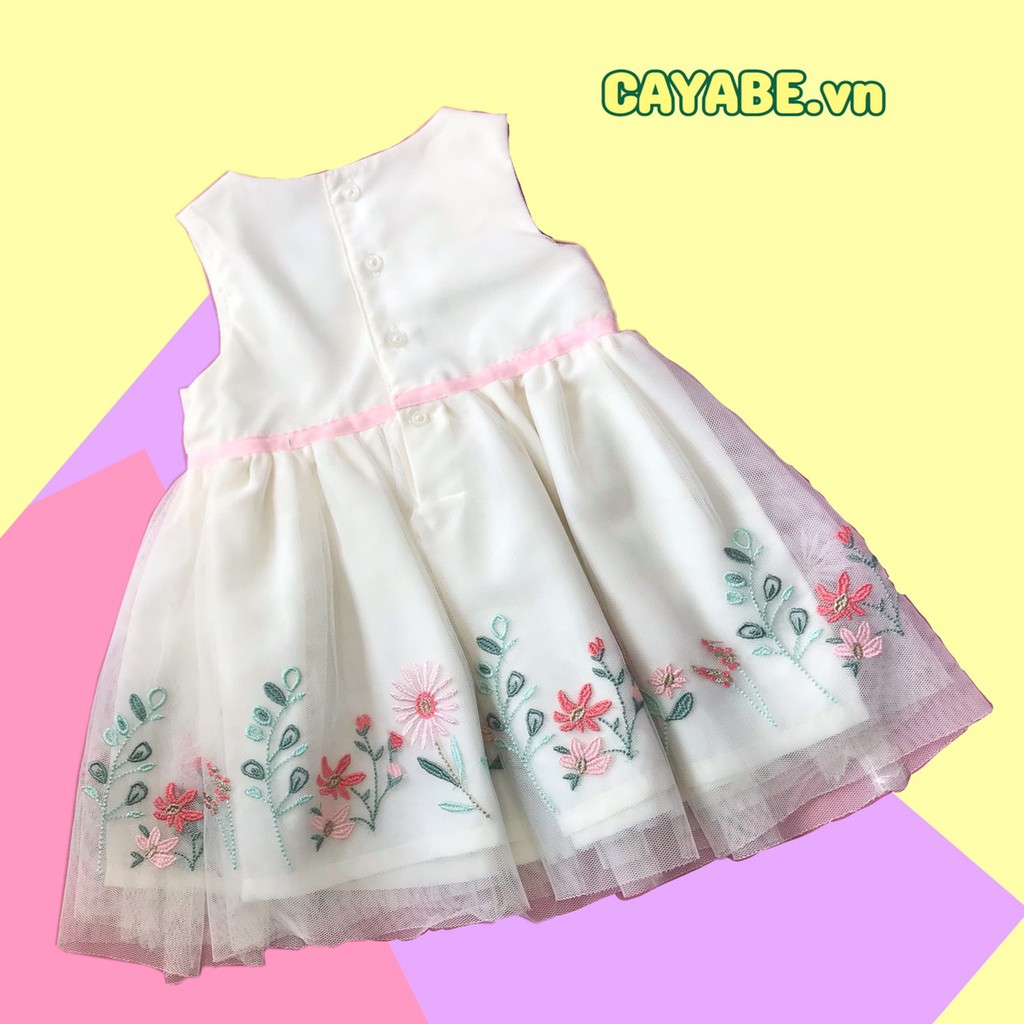 ĐẦM CÔNG CHÚA CHO BÉ GÁI CAYABE VOAN LƯỚI MÀU VÀNG NHẠT THÊU HOA NƠ HỒNG (QUẦN ÁO TRẺ EM)