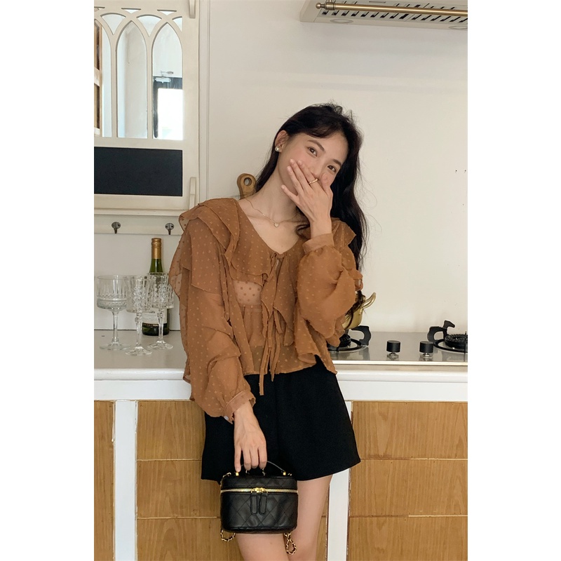 Áo voan chấm bi bánh bèo