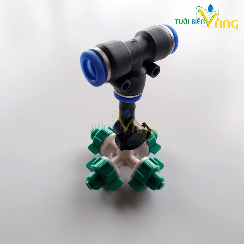 Bộ 10 vòi phun sương 4 cửa chân tê 8mm có van áp