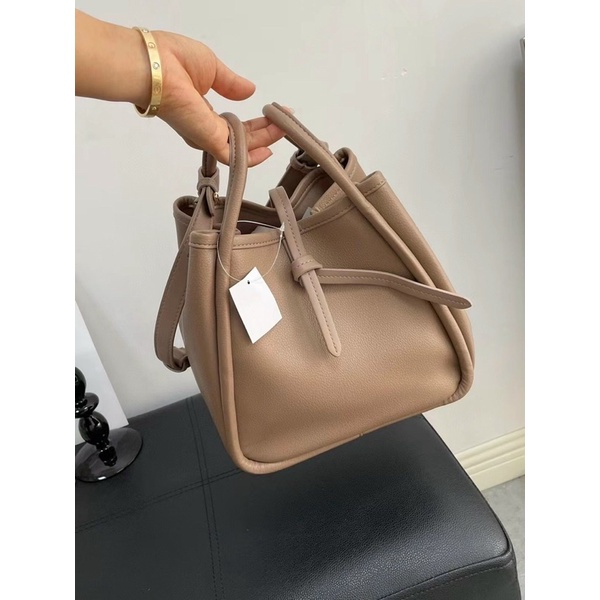 TNS-Túi bucket xách tay  leather bucket bag--tone nâu tỉramisu sang trọng