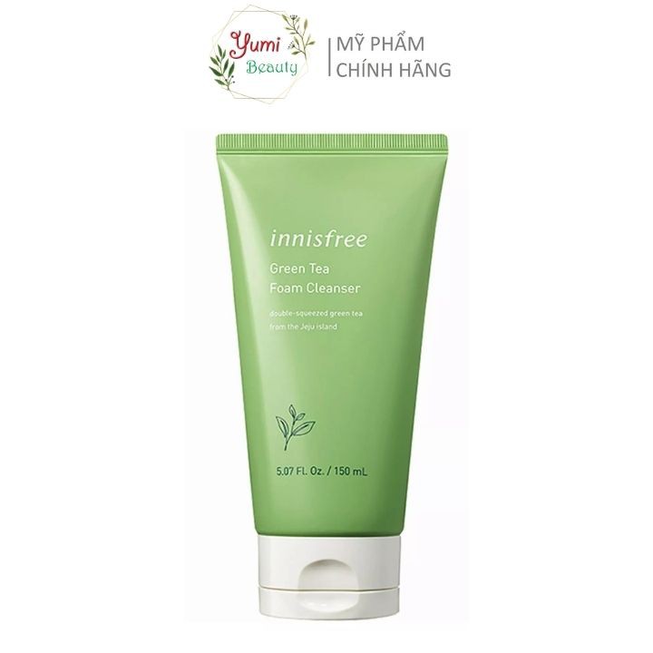 Sữa rửa mặt Innisfree Green Tea Foam Cleanser 150ml chiết xuất trà xanh dành cho da nhờn mụn - mỹ phẩm Yumi Beauty