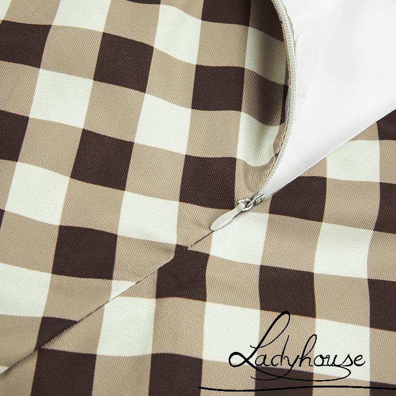 Chân váy dài lưng cao in họa tiết caro màu nâu thời trang size S/ M/ L cho nữ