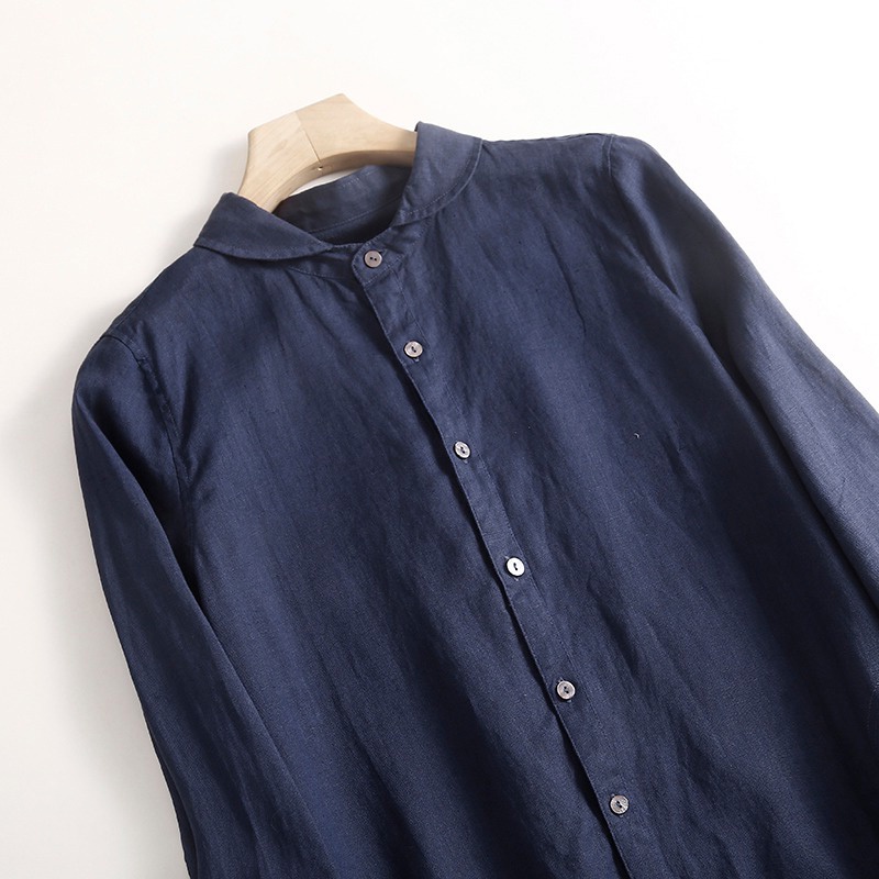 Đầm Sơ Mi Cotton Lanh Tay Dài Dáng Rộng Phong Cách Nhật Bản Cho Nữ