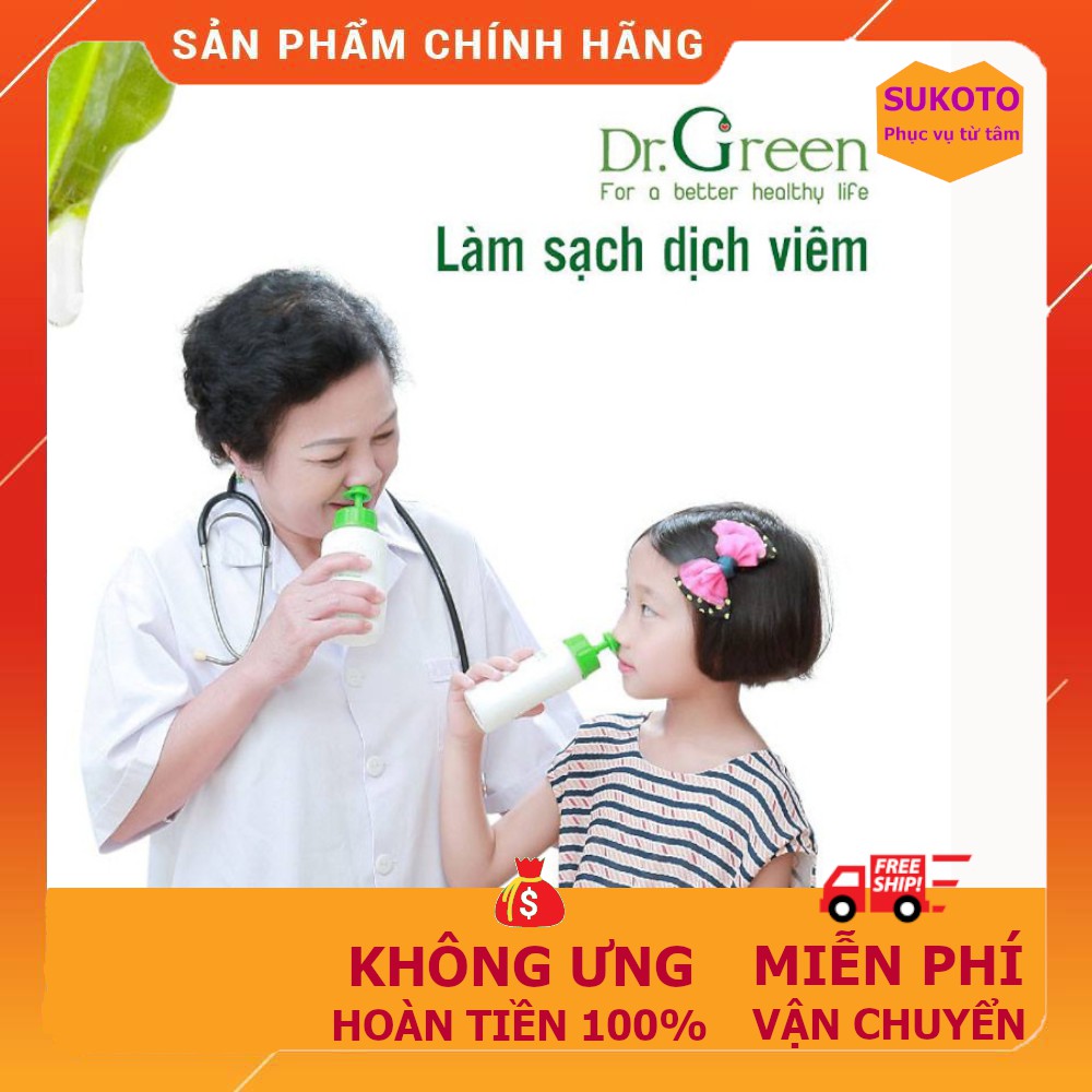 Bình Rửa Mũi Dr Green 240ml Tặng Kèm 10 Gói Muối Biển - Không Lo Viêm Mũi, Ho Khi Giao Mùa