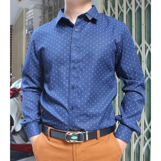 HOT HOT Sơ mi dài tay họa tiết nam màu xanh than