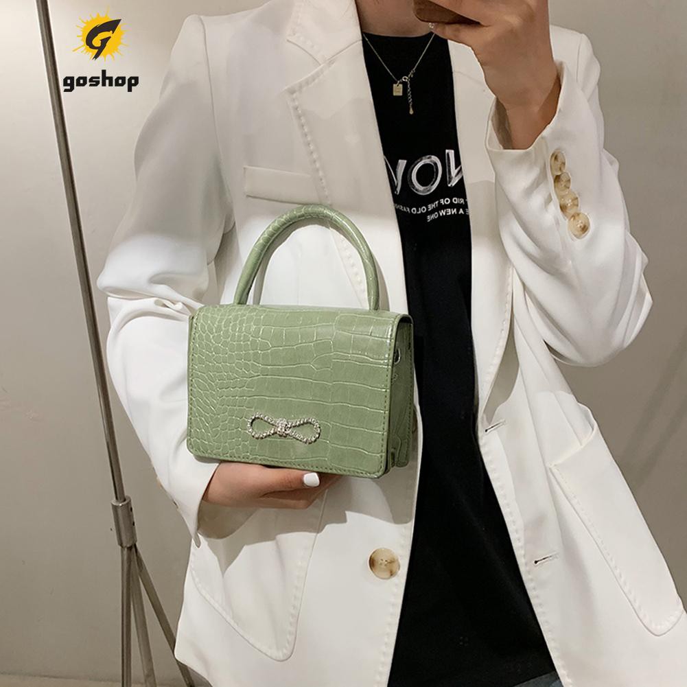 (GO ) Fashion Women Alligator Pattern PU Pure Color Shoulder Bag Chain Bow Purse