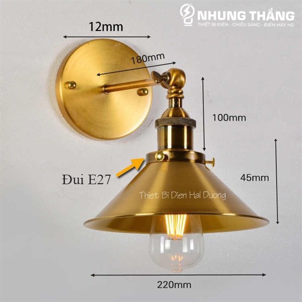 Đèn Treo Tường Đĩa Bay Lòng Sâu Thân Vàng Cao Cấp TN201-V - Decor Trang Trí Nhà Hàng , Quán Cafe Siêu Đẹp - Kèm Bóng T64