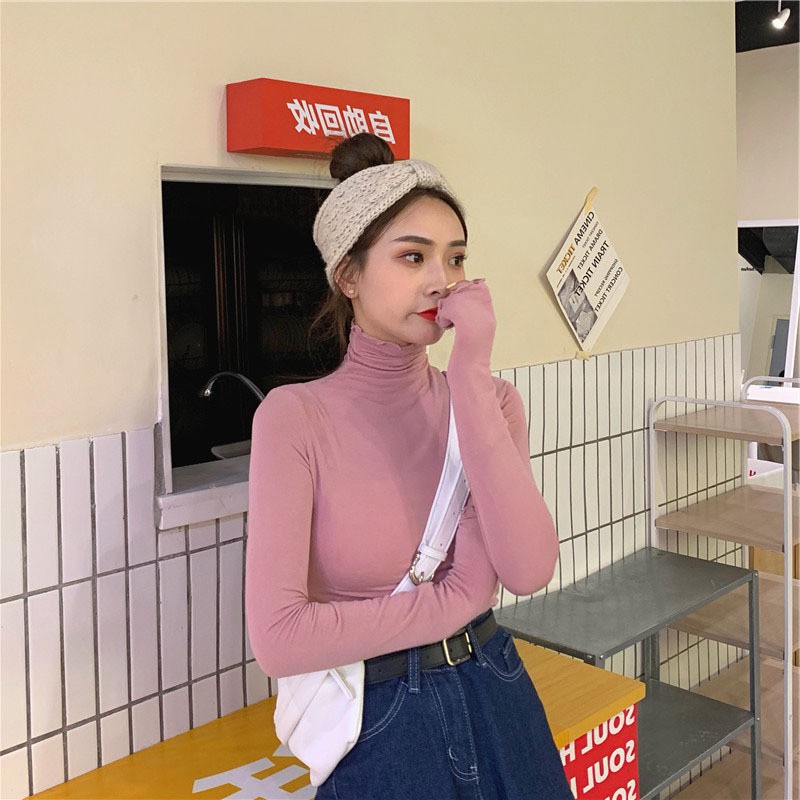 Áo Dệt Kim Mỏng Tay Dài Cổ Cao Ôm Dáng Cho Nữ | BigBuy360 - bigbuy360.vn