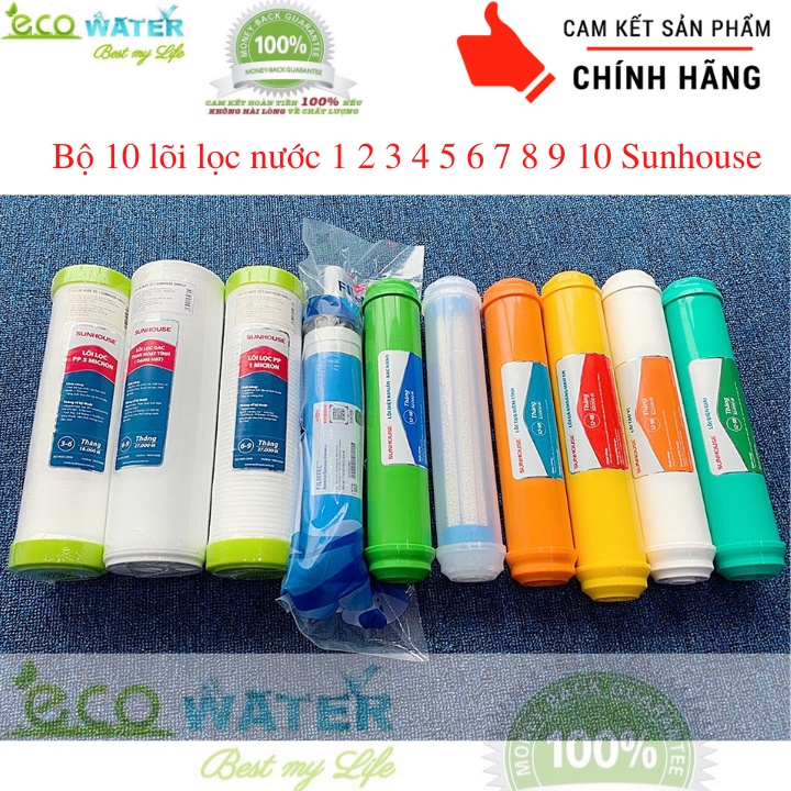Bộ 10 lõi lọc nước sunhouse 1 2 3 4 5 6 7 8 9 10 chính hãng Sunhouse - Tặng kèm cút T, cút góc và dây phi 6 máy lọc nước