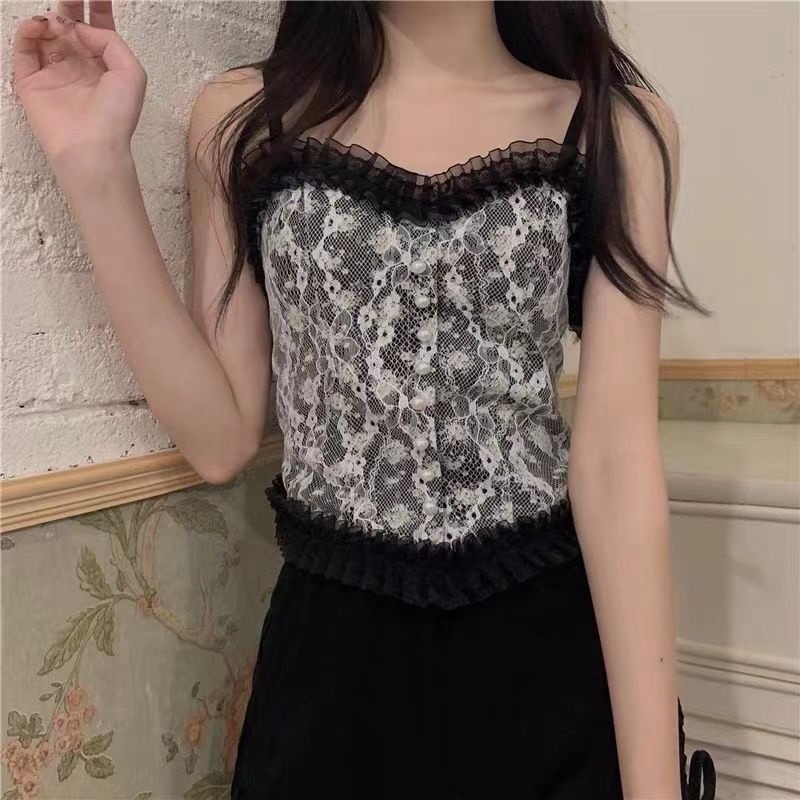 Áo tanktop COZOKC không tay phối ren quyến rũ thời trang