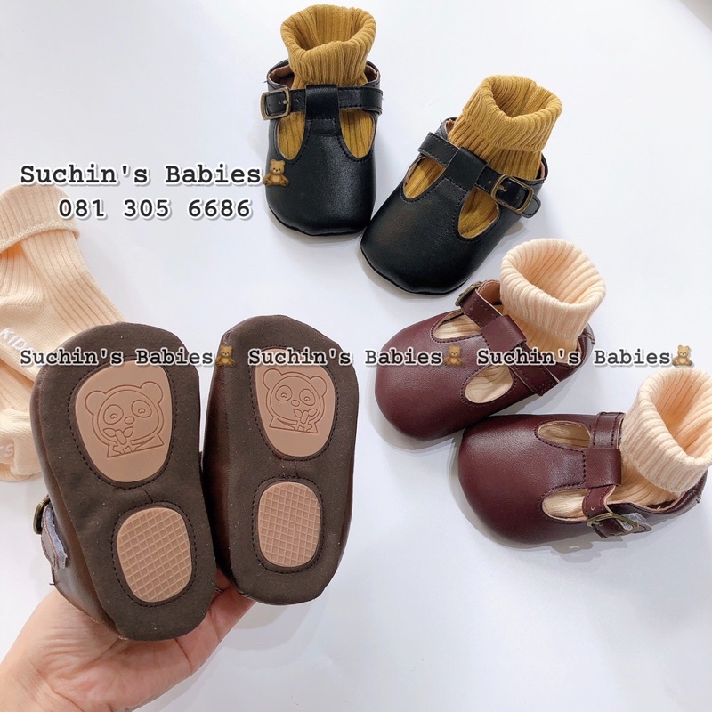 Giày tập đi da mềm quai dán cho bé gái suchin GK0042