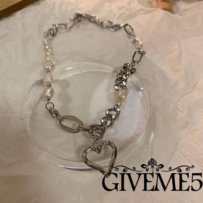 Dây chuyền mặt hợp kim mặt trái tim đính ngọc trai nhân tạo thời trang sành điệu cho nữ