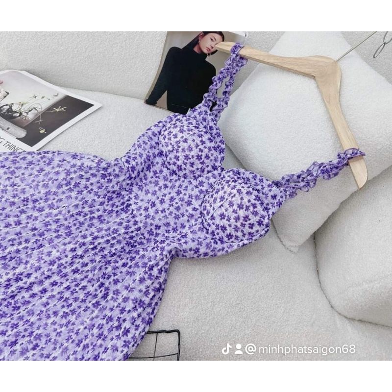 Đầm váy nữ dập ly hoa tím