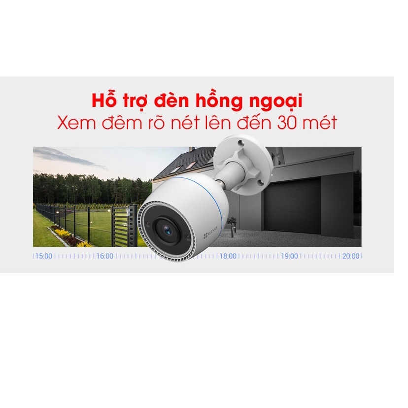 Camera IP Wifi hồng ngoại EZVIZ C3TN 2MP FHD 1080P Mẫu mới 2022 - Camera ngoài trời chuẩn nén H265, tích hợp mic thu âm