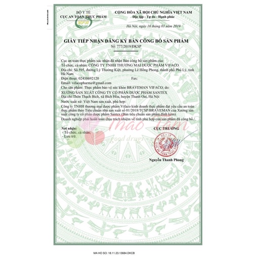 Viên uống tăng cường sinh lý phái mạnh BRAVEMAN VIFACO H30V