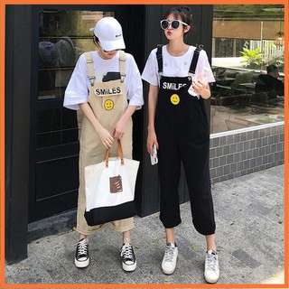 Yếm váy kaki HANOIJEAN - Yếm in hình mặt cười váy yếm dài nữ ulzzang phong cách Hàn Quốc