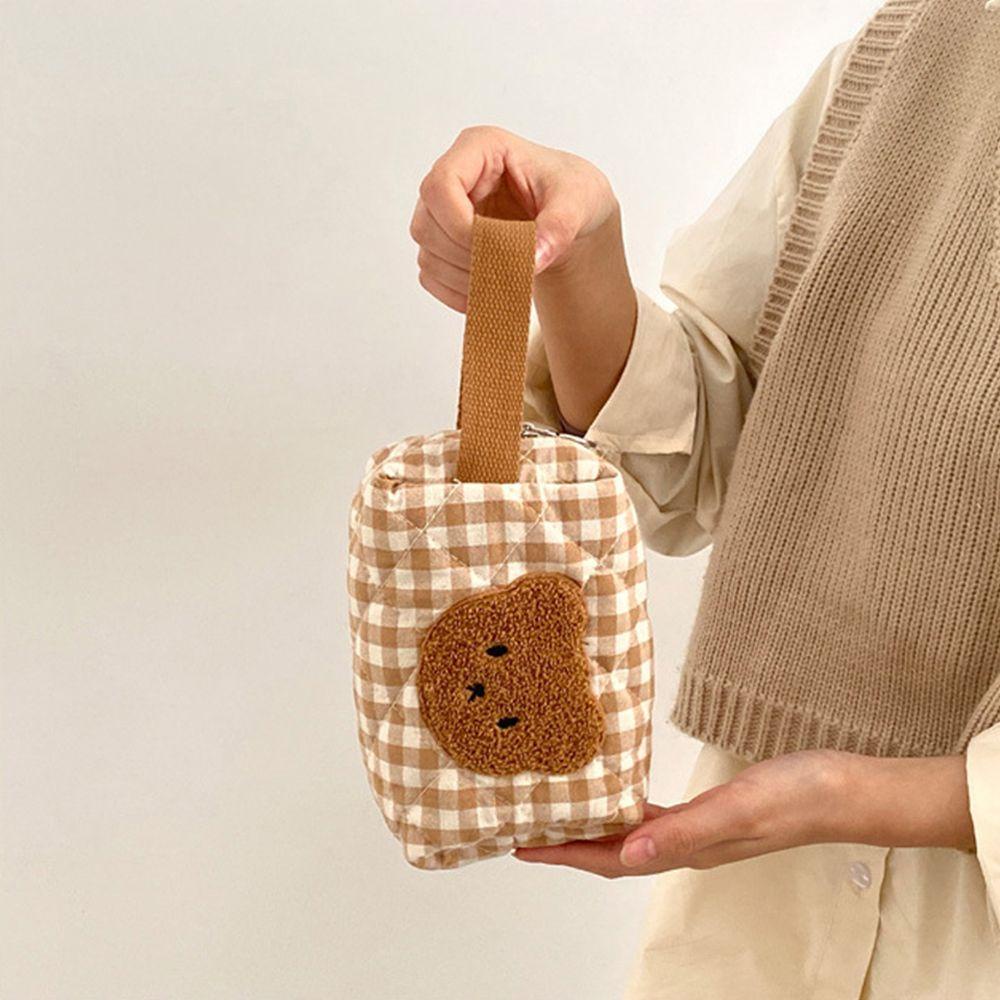 Túi Đựng Mỹ Phẩm / Đồ Vệ Sinh Cá Nhân Bằng Cotton Sọc Ca Rô Cỡ Lớn Tiện Dụng Cho Nữ