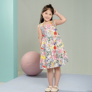 Miri dress - váy sát nách cổ vuông hoa đỏ bé gái