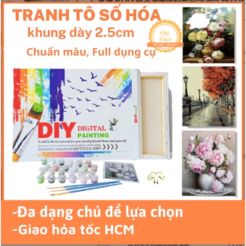 Tranh Tô Màu Theo Số, Tranh Sơn Dầu Số Hóa Khung Dày 2.5CM Khổ 40x50cm