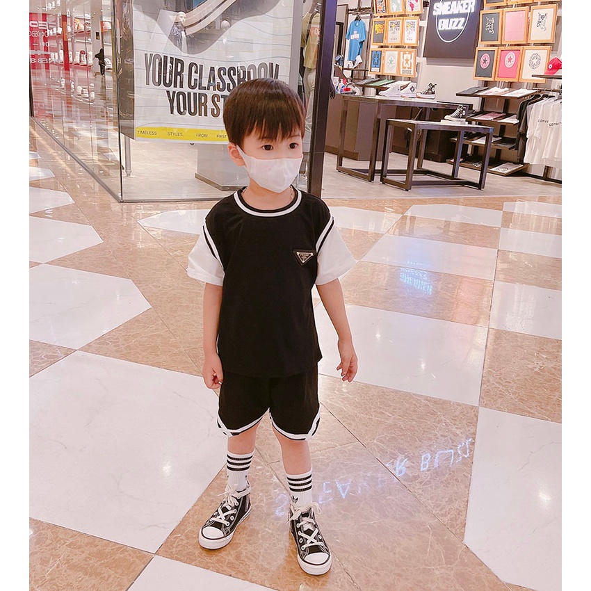 Bộ Quần Áo Cộc Tay PRDAY Đen Trắng Vải Cotton Thoáng Mát Cho Bé Từ 7-20kg Mã CT20