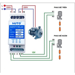 Rơle an toàn cho phao điện HUTO, Bộ chuyển nguồn 220V sang 12V chống giật điện máy bơm nước
