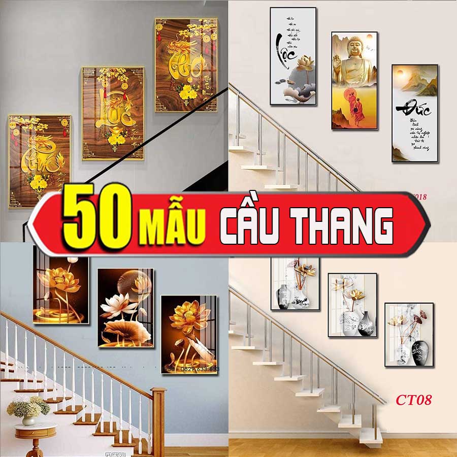 [Mã 254LIFESALE giảm 100% đơn 50K] [40X60CMX3BỨC] Tranh Cầu Thang Treo Tường TRÁNG GƯƠNG in UV 3D MIKA Cao Cấp