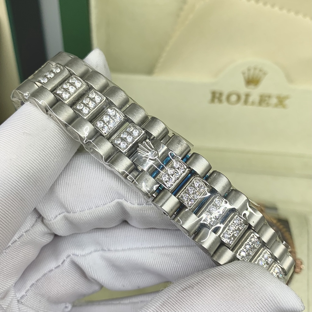 Đồng hồ nam R0.Lex viền khảm đá cao cấp màu trắng