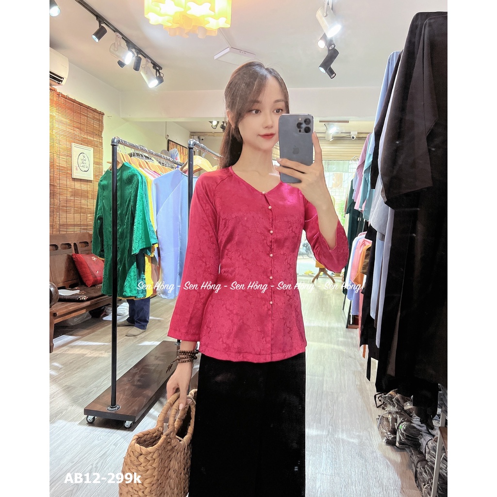 ❤️Áo bà ba màu hồng vải lụa gấm Hàn Châu # áo lụa cao cấp # bà ba vân hoa sen cúc ngọc sang chảnh AB12 Hồng Đậm