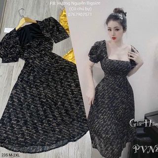 50-90kg bigsize đầm cổ vuông nền chữ ký