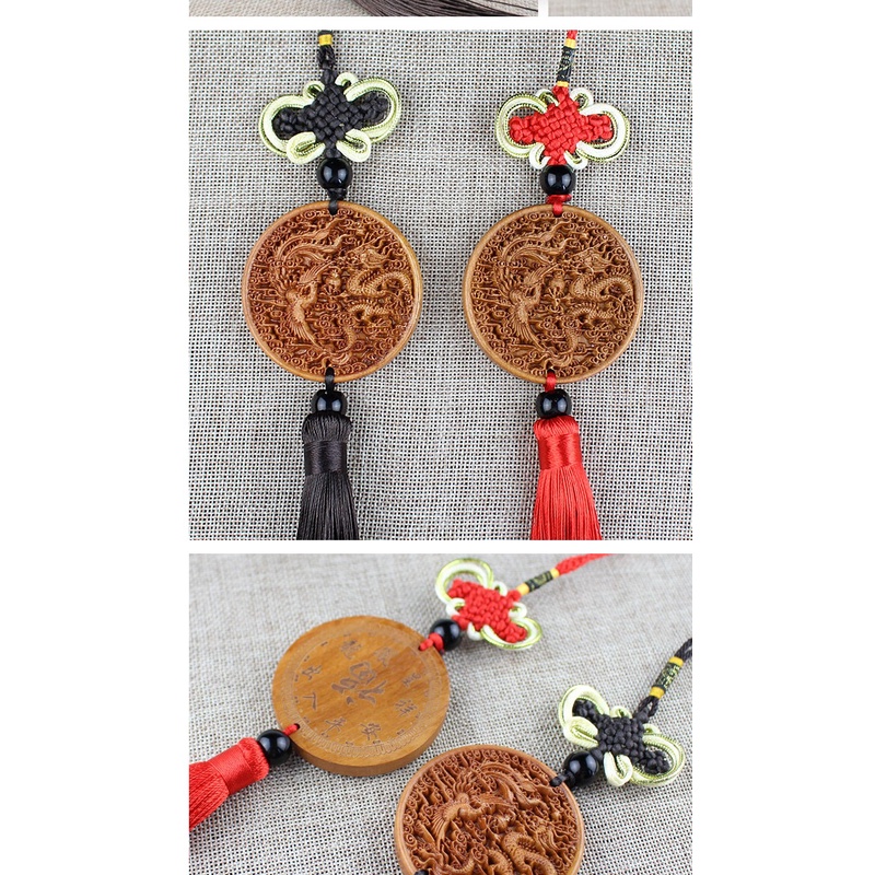 Mặt Dây Chuyền Gỗ Đào Chạm Khắc Hình Rồng Phượng Trang Trí Nội Thất Xe Hơi