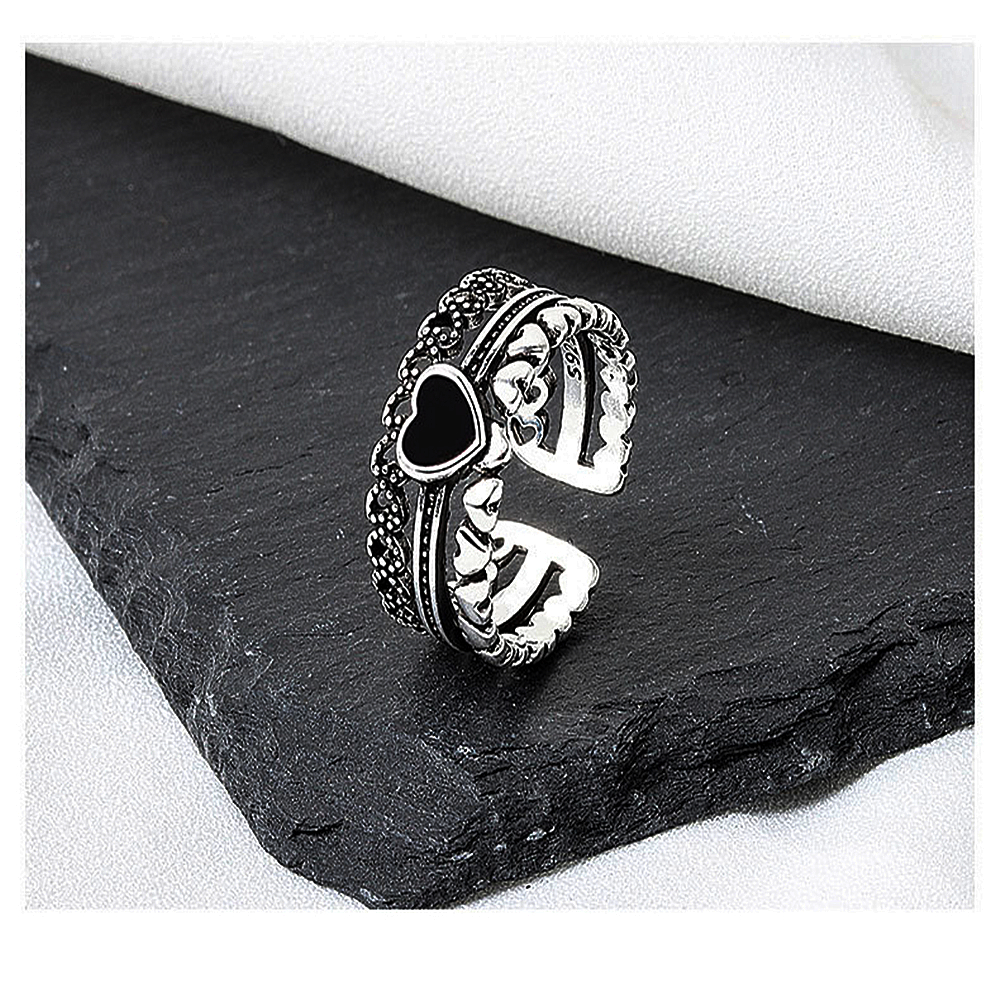 DORAW Open Vintage Jewelry Black Ring For Women Ins Simple Style|Personality Adjustable Heart