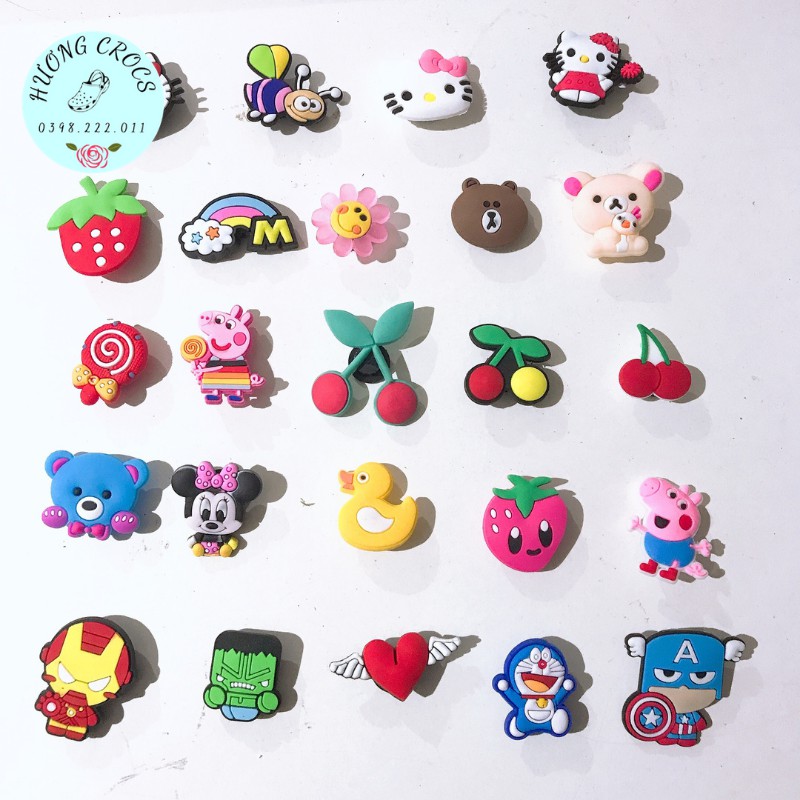 [Giao mẫu ngẫu nhiêu] - Combo 10 jibit 2D đính dép sục, sticker gắn sục Cross nhiều mẫu siêu cute, ngộ nghĩnh