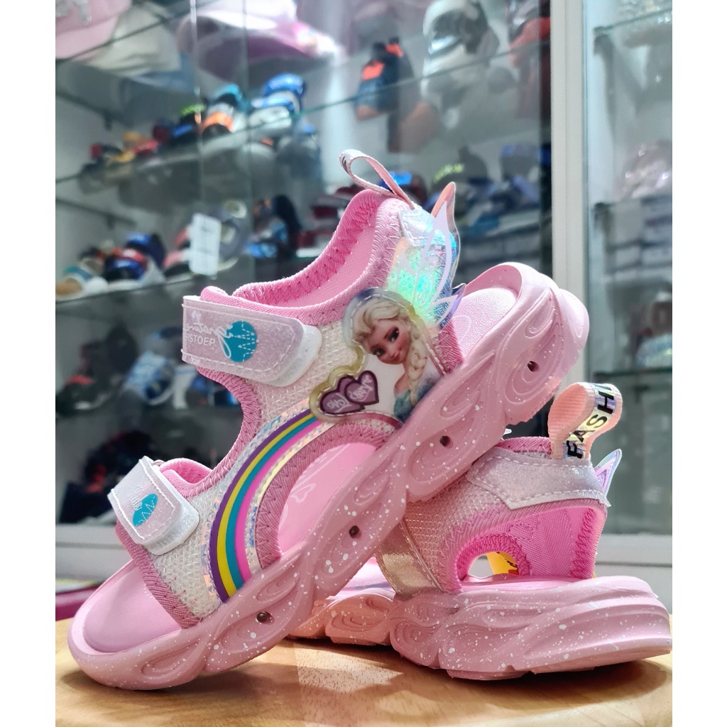Dép cho bé gái, dép sandal bé gái có đèn màu hồng công chúa Elsa bé 1-12 tuổi siêu nhẹ và bền