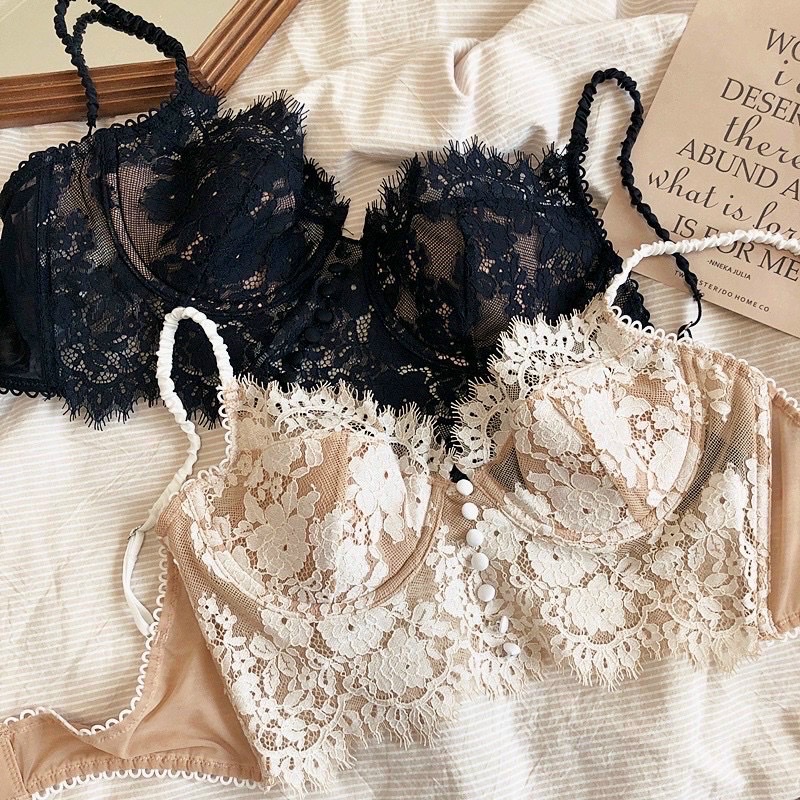 Áo Lót, Áo Bra Ren Mềm Mại Phối Cúc Bọc Lụa, Có Gọng Sexy
