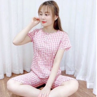 Đồ bộ lửng kate sọc mặc nhà tay ngắn quần lửng hoa cúc mát mẻ cao cấp