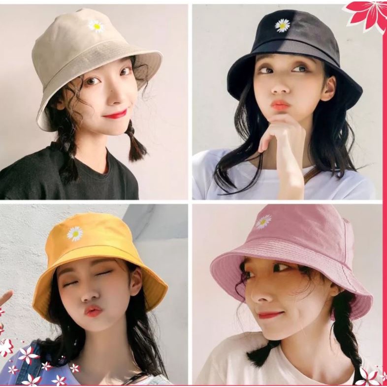 MŨ NAM NỮ TAI BÈO BUCKET GIÁ RẺ NHIỀU MÀU THỜI TRANG MẪU MỚI THÊU HÌNH HOA CÚC HOTTREND