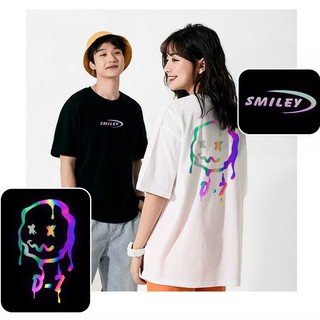 Áo thun phản quang tay lỡ Unisex Mặt cười Smile 2 màu đen trắng.