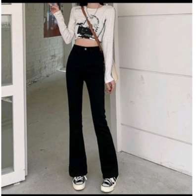 [ Chuyên Sỉ ] Quần Jean nữ ống loe cạp cao dáng dài siêu hot, Quần bò loe lưng cao - chất jean mềm co dãn tốt