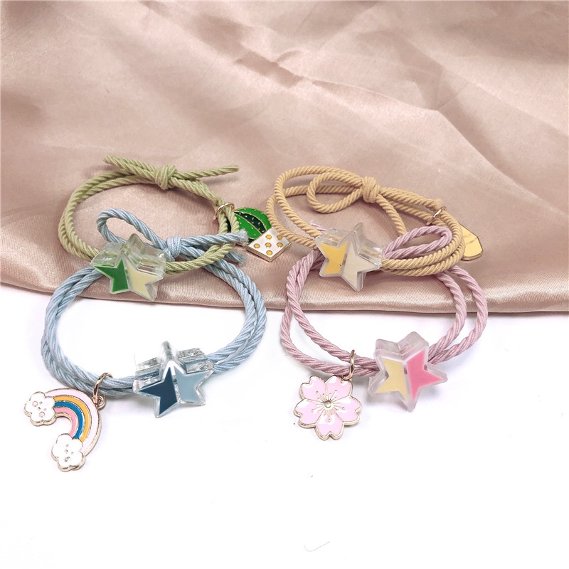 Dây Buộc Tóc Cao Su Co Giãn Đính Hoa Màu Cầu Vồng Xinh Xắn Cho Nữ