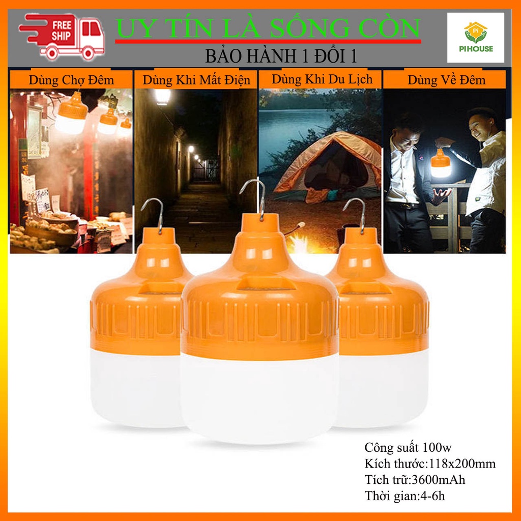 Bóng Đèn Led Sạc Pin Tích Điện 60W Điều Chỉnh 3 Chế Độ Có Móc Treo Phù Hợp Mọi Không Gian