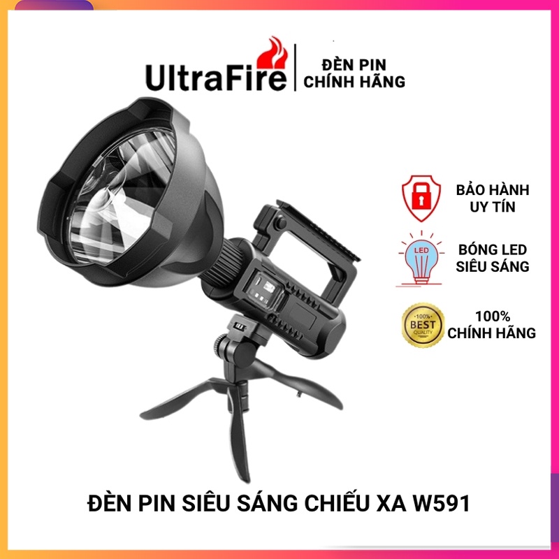 Đèn pin siêu sáng, Đèn led mini siêu sáng W591 chiếu xa trên 500m, có chân đế chống nước, pin cực trâu - Bảo hành 1 năm