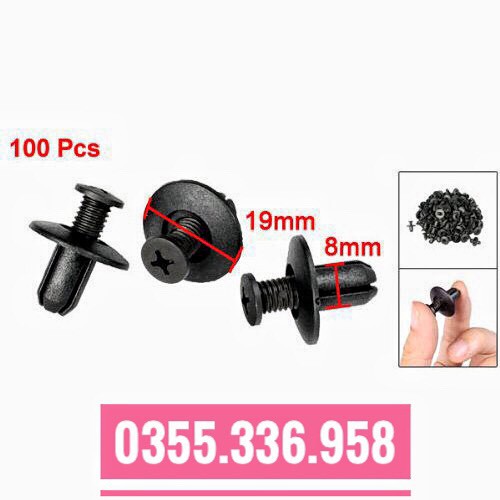 Vít chốt nở Nhựa 8mm Loại màu đen Túi 100 cái chuyên dùng có ren cho xe hơi ô tô đường kính 8mm
