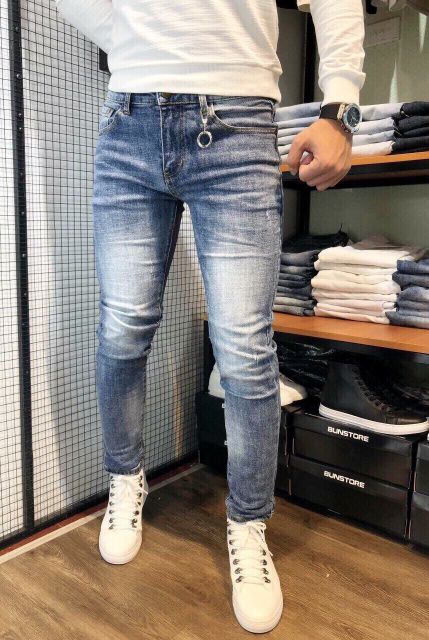 Quần Jean Nam wash xanh trắng lich lãm 9999