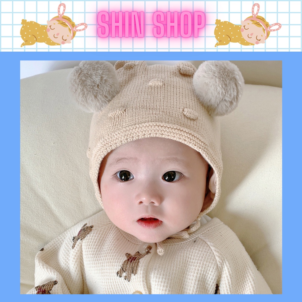 Mũ nón len cột dây 2 quả bông đáng yêu cho bé SHIN SHOP ML59