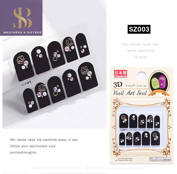 [Hàng mới về] Miếng dán móng tay nghệ thuật 3D đính đá và đinh tán mạ vàng SUAKE