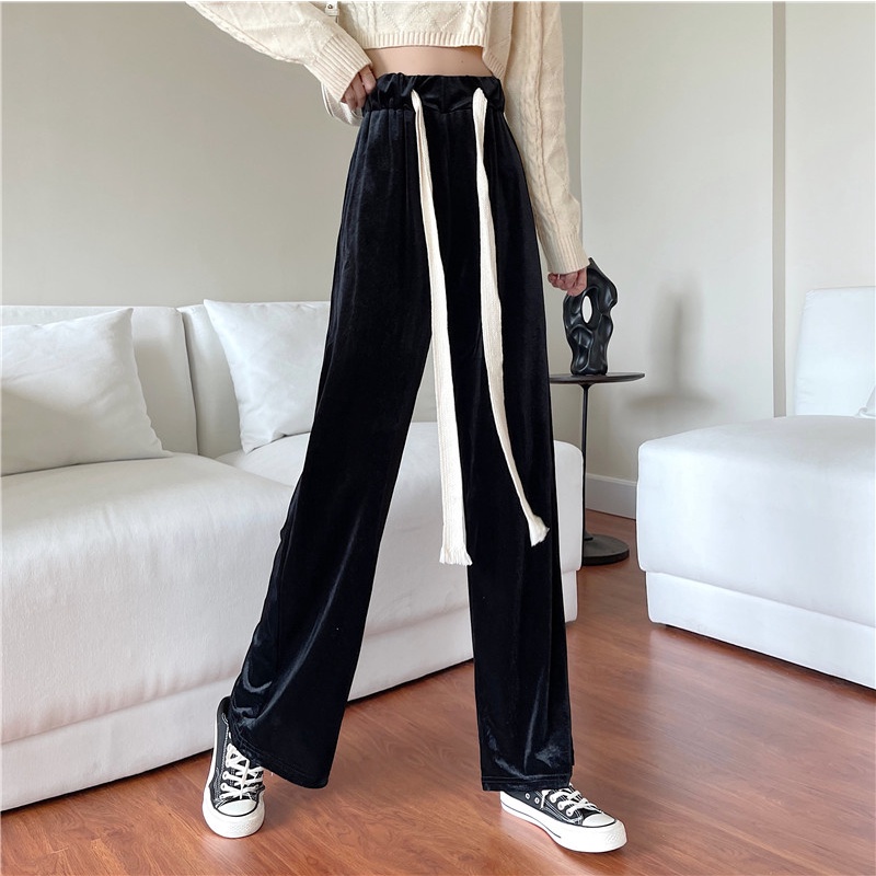 Quần nhung ống rộng phong cách Hàn Quốc mẫu mới thời trang xuân thu cho nữ