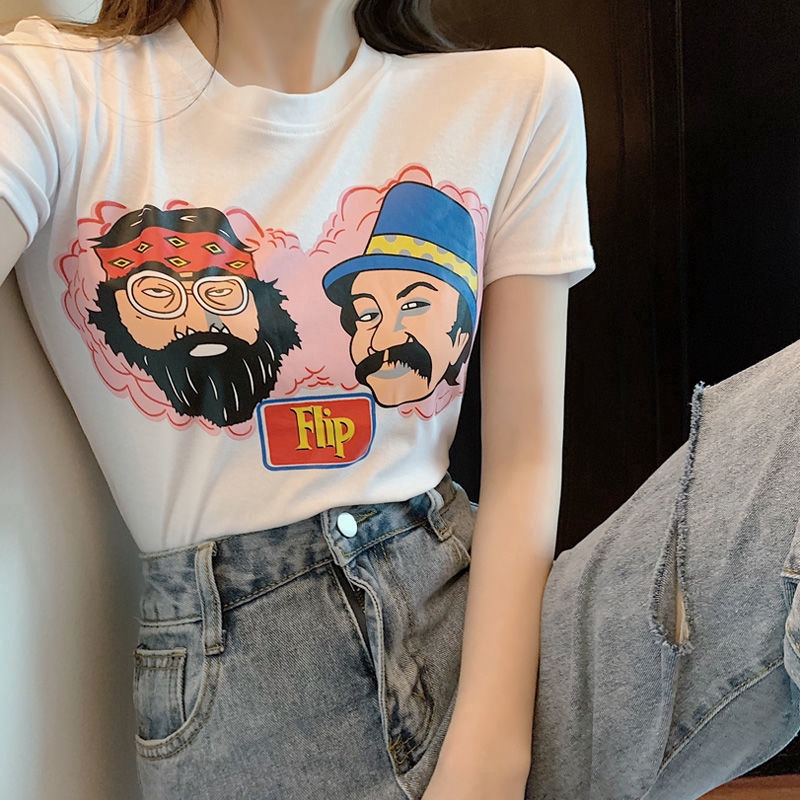 Áo Croptop Ngắn Tay In Họa Tiết Xinh Xắn Dành Cho Nữ